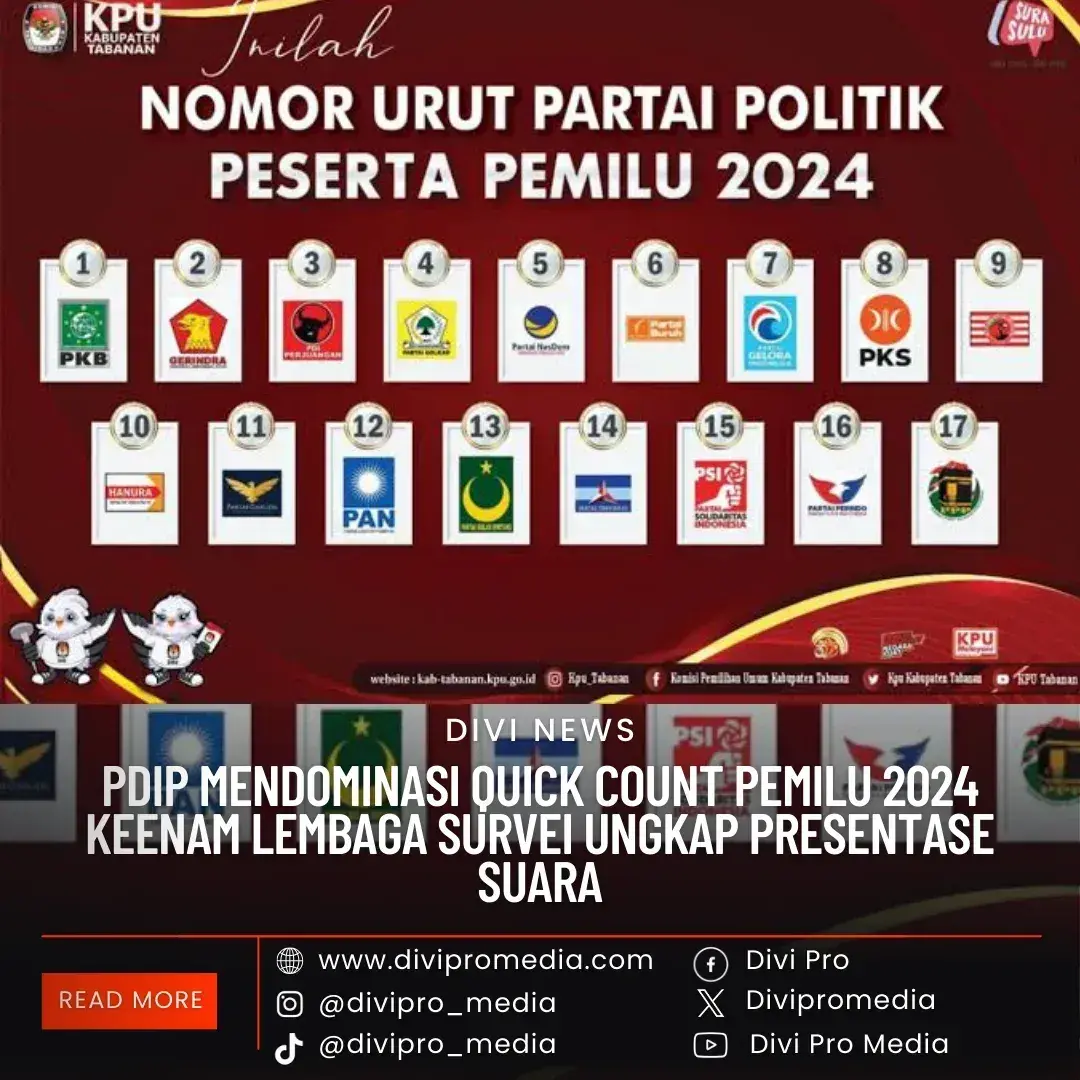 Quick Count Pemilu 2024 : PDI-P Mendominasi Keenam Lembaga Survei Ungkap Persentase Suara 