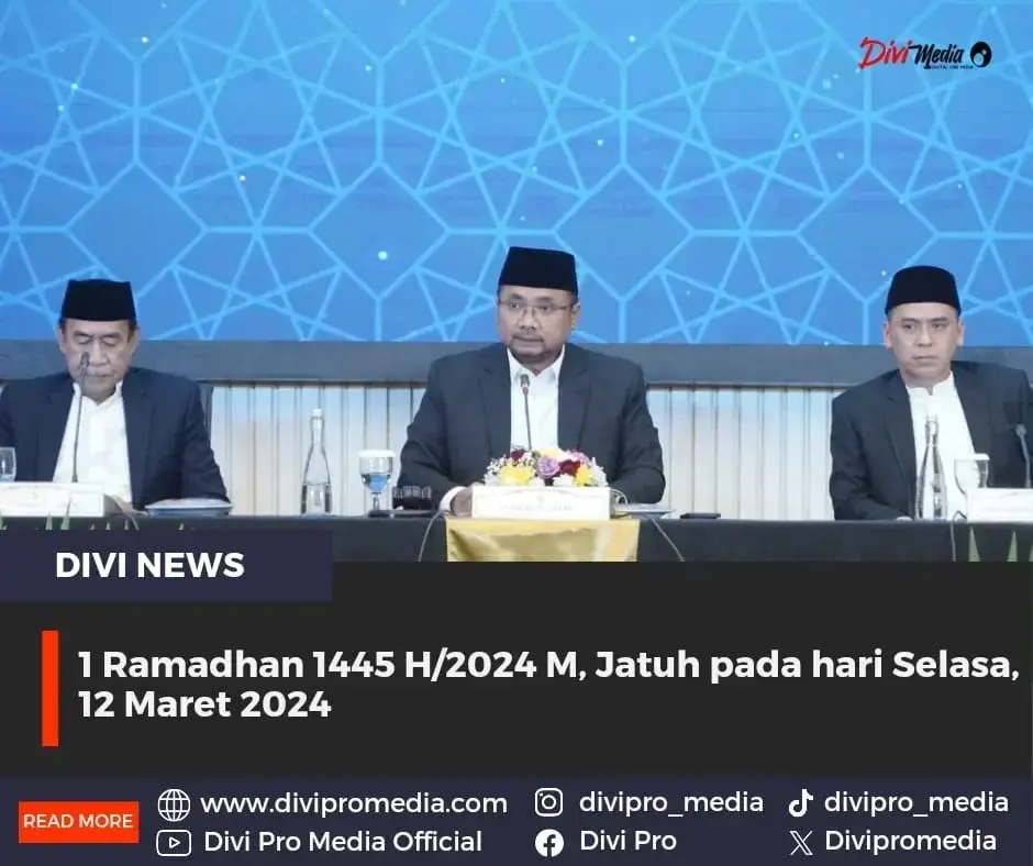 1 Ramadhan 1445 H/2024 M, Jatuh pada hari Selasa, 12 Maret 2024