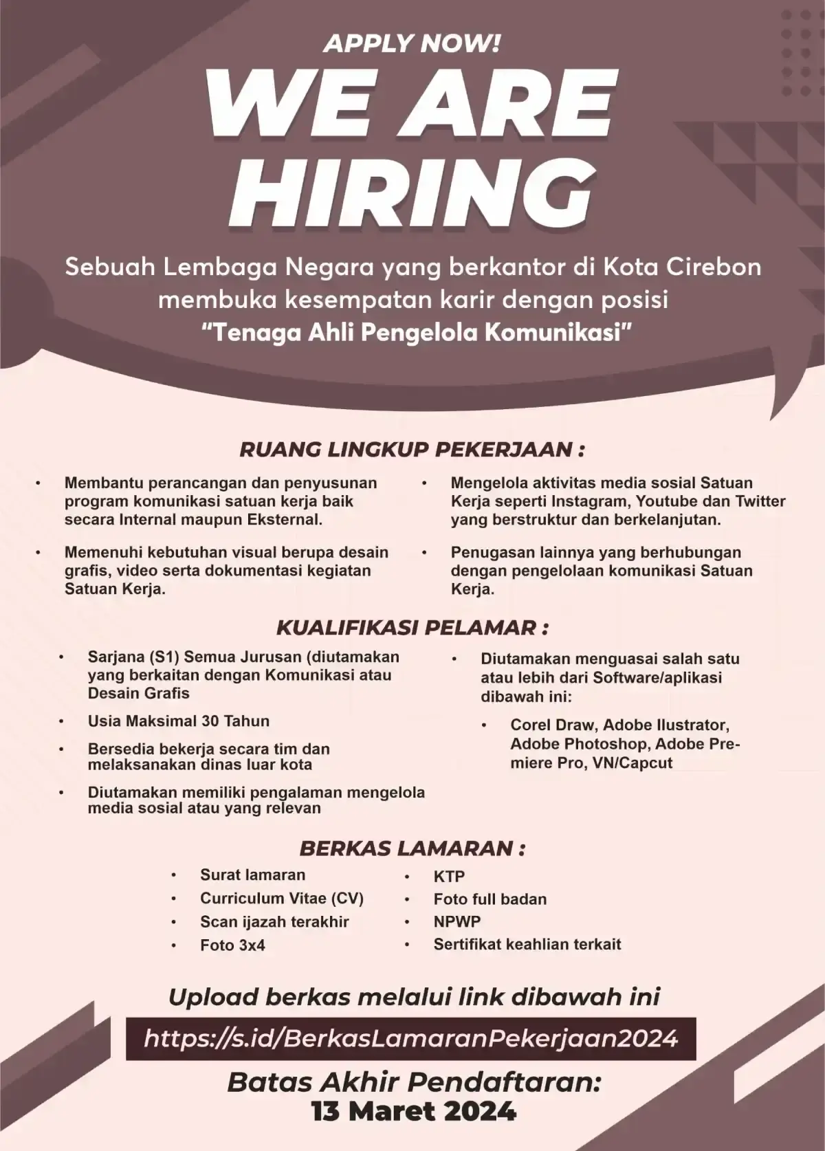 Lowongan Pekerjaan Lembaga Negara di Cirebon terbaru tahun 2024