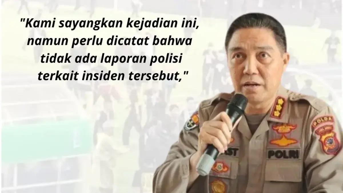 Kombes Pol Jules Abraham Abast, Kabid Humas Polda Jabar, menjelaskan bahwa hingga kini belum ada langkah hukum terhadap bobotoh yang melakukan tindakan anarkistis. "Kami sayangkan kejadian ini, namun perlu dicatat bahwa tidak ada laporan polisi terkait insiden tersebut," katanya pada Selasa (24/9/2024)/Divipromedia.com Kombes Pol Jules Abraham Abast, Kabid Humas Polda Jabar, menjelaskan bahwa hingga kini belum ada langkah hukum terhadap bobotoh yang melakukan tindakan anarkistis. "Kami sayangkan kejadian ini, namun perlu dicatat bahwa tidak ada laporan polisi terkait insiden tersebut," katanya pada Selasa (24/9/2024)/Divipromedia.com