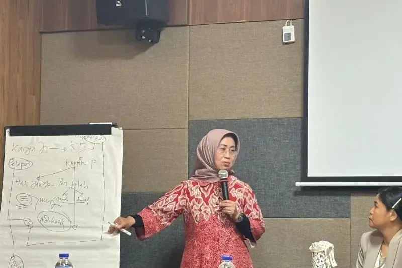 Ketua Dewan Pers Ninik Rahayu memberikan materi pada sosialisasi implementasi perlindungan jurnalistik bagi Persma di Unhas, Makassar, Sabtu (18/1/2025). ANTARA/HO-Unhas