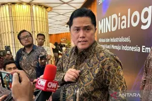 Menteri Badan Usaha Milik Negara (BUMN) Erick Thohir ditemui usai menghadiri acara MINDialogue di Jakarta, Kamis (9/1/2025). (ANTARA/Maria Cicilia Galuh)