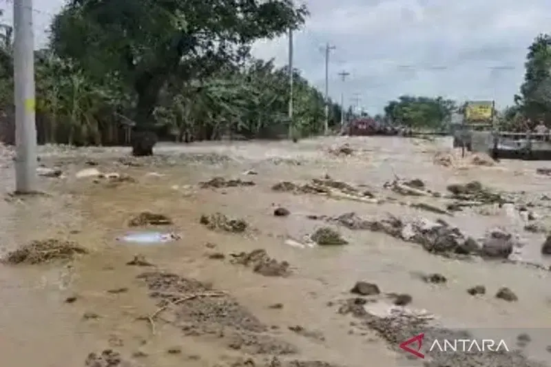 Foto hasil tangkapan layar kondisi Jalan Purwodadi-Purwodadi di Desa Tinanding, Kecamatan Godong, Kabupaten Grobogan, Jawa Tengah, masih tergenang banjir, Selasa (21/1/2025).(ANTARA/Akhmad Nazaruddin Lathif)