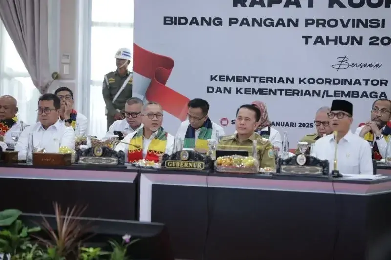 Suasana dalam Rapat Koordinasi Bidang Pangan Provinsi Sumatera Utara Tahun 2025 bersama Kementerian Koordinator Bidang Pangan dan pihak terkait di Sumatera Utara, Selasa (21/1/2025). ANTARA/HO- Kementerian Desa dan Pembangunan Daerah Tertinggal