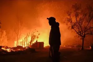 Kebakaran di kawasan Los Angeles meluas ke Hollywood Hills pada Rabu (8/1/2025) malam, menyebabkan petugas pemadam kebakaran berjuang keras mengendalikan api yang telah merenggut setidaknya lima nyawa dan menghancurkan sekitar 1.100 rumah, bisnis, dan bangunan lainnya. /ANTARA/Anadolu/py