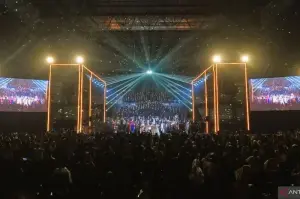Panggung Video Game Concert Volume II di Stadion Tennis Indoor Senayan, Jakarta, Sabtu (22/2/2025). (ANTARA/HO TipTip)
