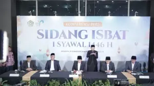 Caption : keputusan sidang isbat yang dipimpin Menteri Agama Nasaruddin Umar, di Kantor Kementerian Agama, Jalan MH Thamrin No. 6, Jakarta, Sabtu (29/3/2025). (Dok. Humas Kemndag)