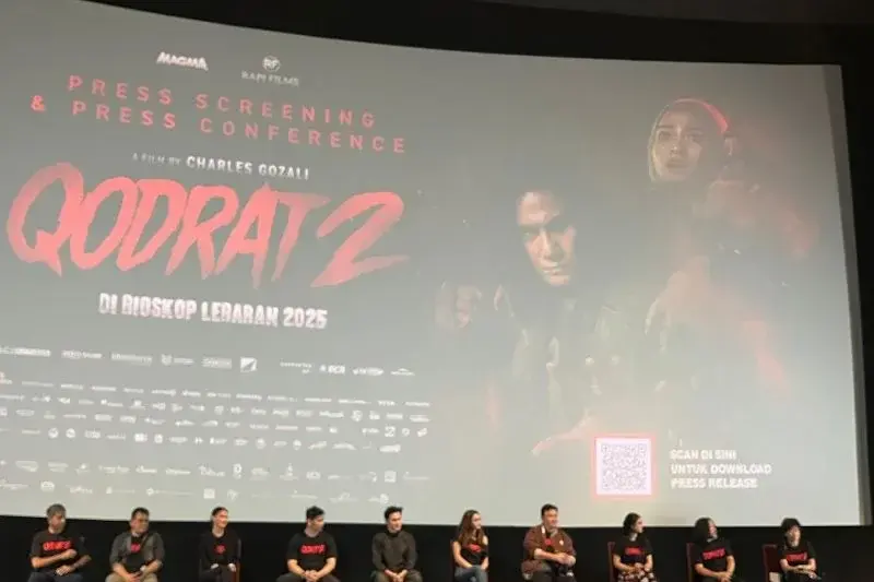 Sejumlah pemeran dan pembuat film "Qodrat 2" dalam press screening dan konferensi pers di Jakarta, pada Jumat (21/3/2025). (ANTARA/Sri Dewi Larasati)