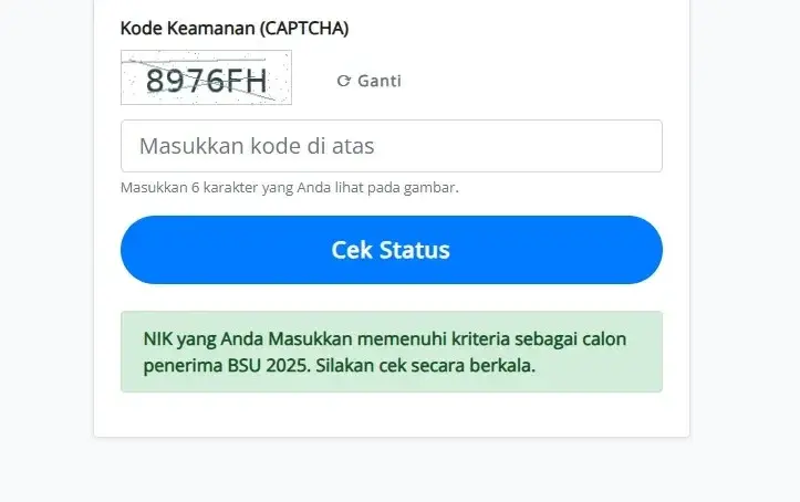 Status BSU 2025. FOTO: TangkapanLayar (bsu.kemnaker.go.id